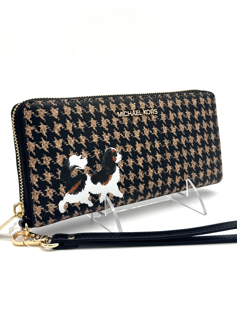 Michael Kors Large Continental Wallet Wristlet Black/Camel